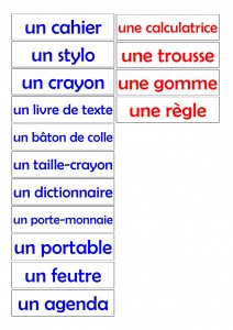 Vocab cards - schoolbag equipment (Fr)