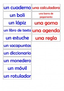 Vocab cards - schoolbag equipment